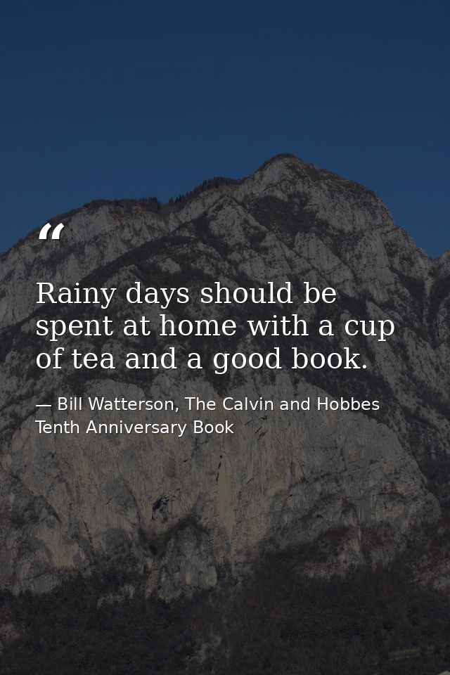 Rainy days should be spent at home with a cup of tea and a good book. — Bill Watterson, The Calvin and Hobbes Tenth Anniversary Book