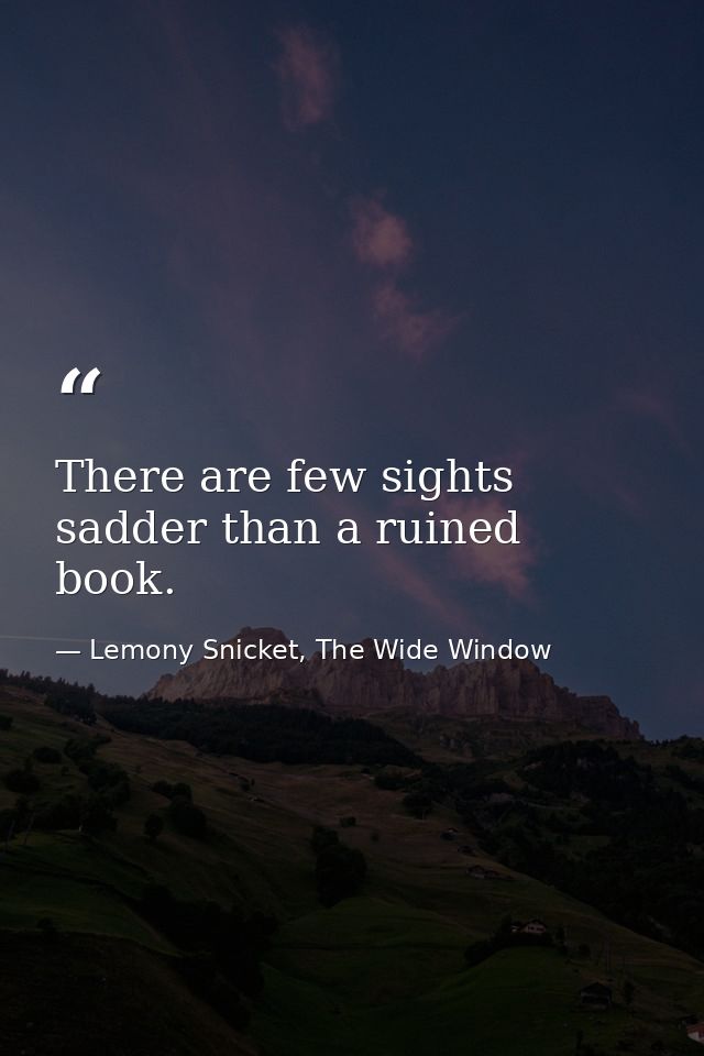 There are few sights sadder than a ruined book. — Lemony Snicket, The Wide Window