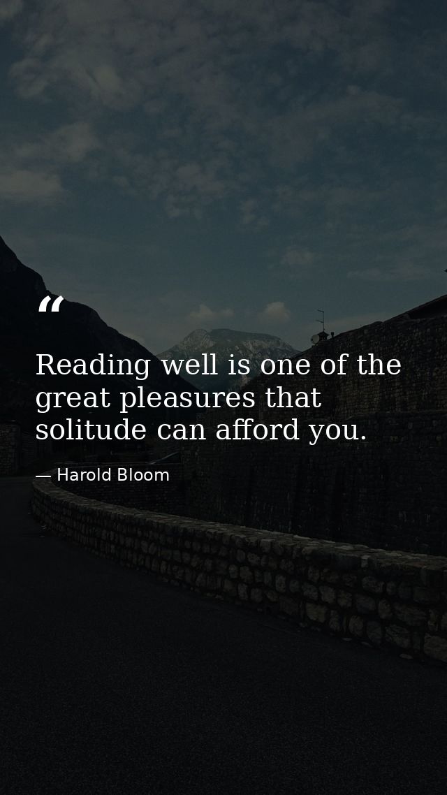 Reading well is one of the great pleasures that solitude can afford you. — Harold Bloom