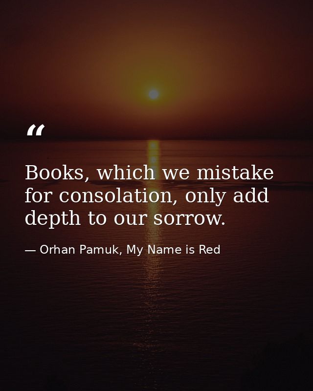 Books, which we mistake for consolation, only add depth to our sorrow. — Orhan Pamuk, My Name is Red