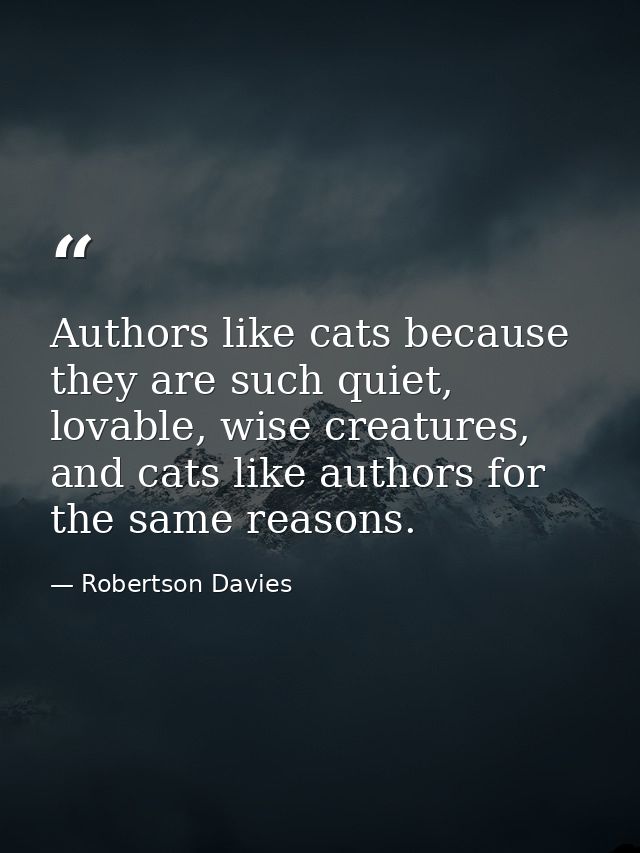 Authors like cats because they are such quiet, lovable, wise creatures, and cats like authors for the same reasons. — Robertson Davies