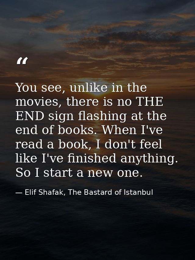 You see, unlike in the movies, there is no THE END sign flashing at the end of books. When I've read a book, I don't fee — Elif Shafak, The Bastard of Istanbul