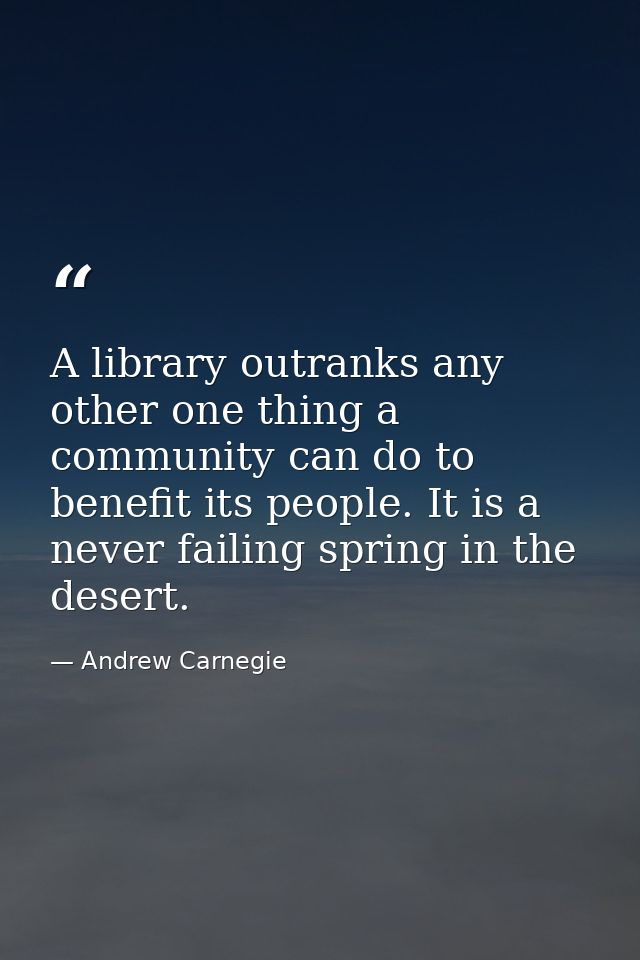 A library outranks any other one thing a community can do to benefit its people. It is a never failing spring in the des — Andrew Carnegie