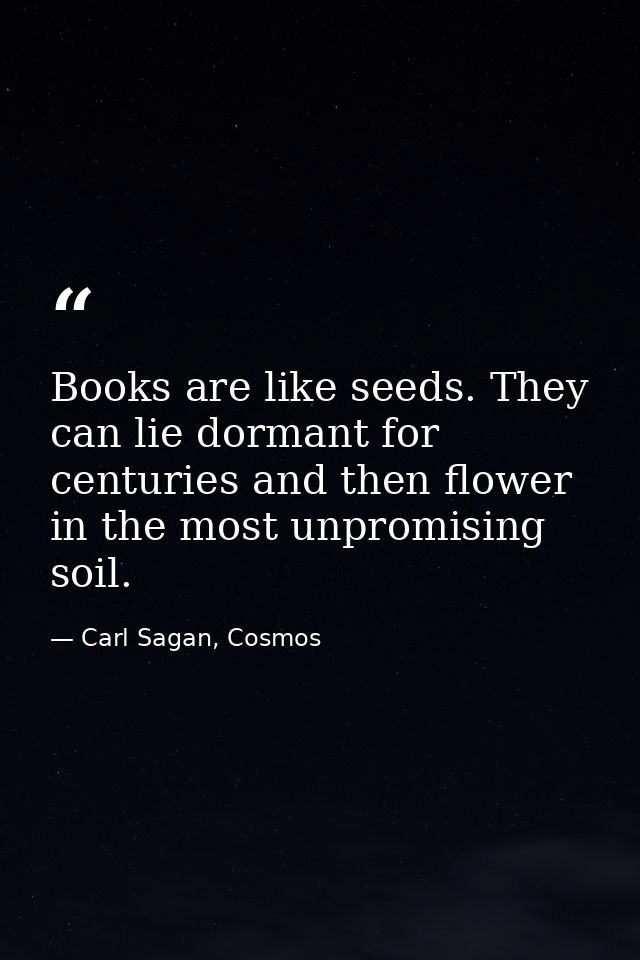 Books are like seeds. They can lie dormant for centuries and then flower in the most unpromising soil. — Carl Sagan, Cosmos