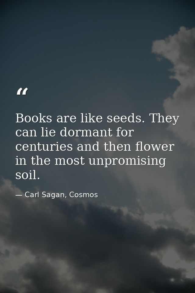 Books are like seeds. They can lie dormant for centuries and then flower in the most unpromising soil. — Carl Sagan, Cosmos