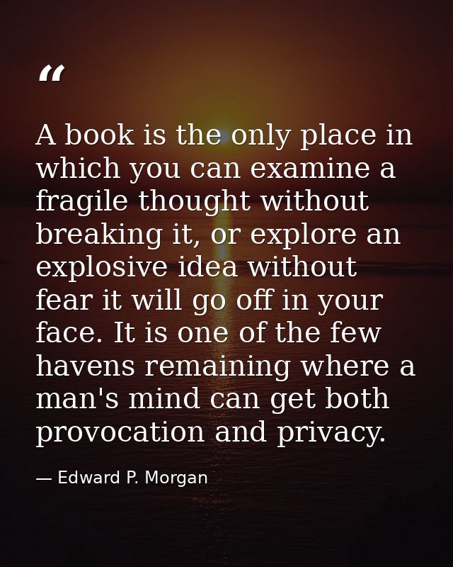 A book is the only place in which you can examine a fragile thought without breaking it, or explore an explosive idea wi — Edward P. Morgan