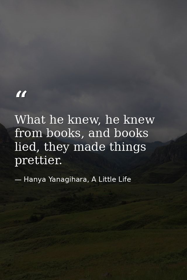 What he knew, he knew from books, and books lied, they made things prettier. — Hanya Yanagihara, A Little Life