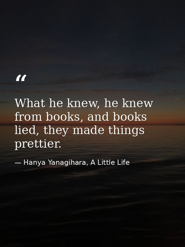 What he knew, he knew from books, and books lied, they made things prettier. — Hanya Yanagihara, A Little Life