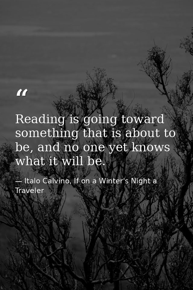 Reading is going toward something that is about to be, and no one yet knows what it will be. — Italo Calvino, If on a Winter's Night a Traveler