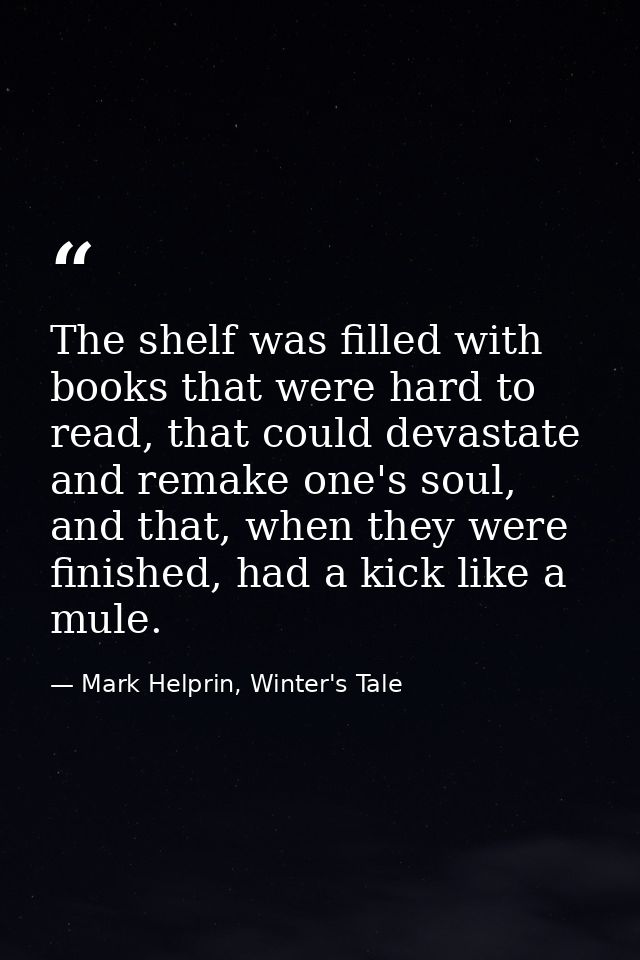 The shelf was filled with books that were hard to read, that could devastate and remake one's soul, and that, when they  — Mark Helprin, Winter's Tale