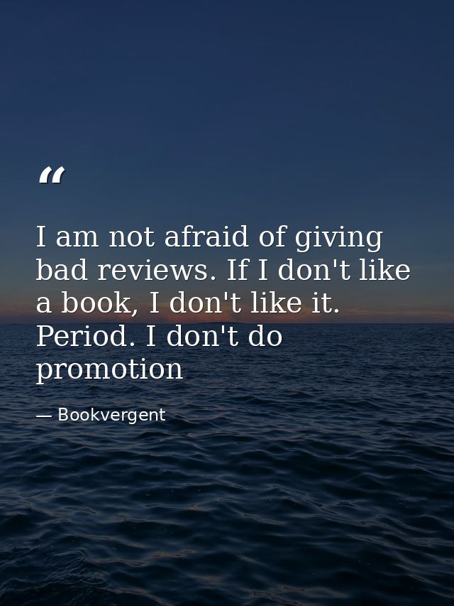 I am not afraid of giving bad reviews. If I don't like a book, I don't like it. Period. I don't do promotion — Bookvergent