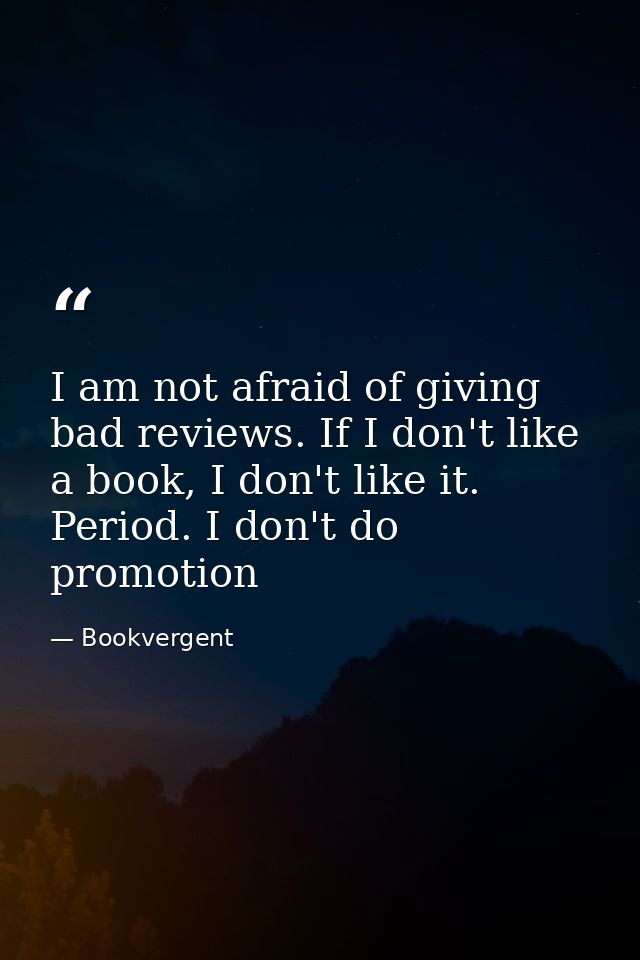 I am not afraid of giving bad reviews. If I don't like a book, I don't like it. Period. I don't do promotion — Bookvergent