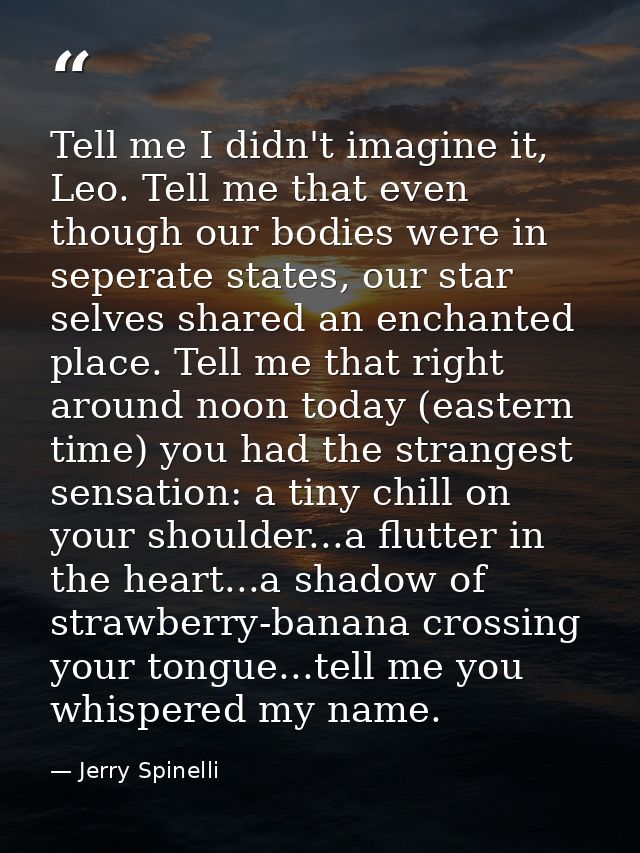 Tell me I didn't imagine it, Leo. Tell me that even though our bodies were in seperate states, our star selves shared an — Jerry Spinelli