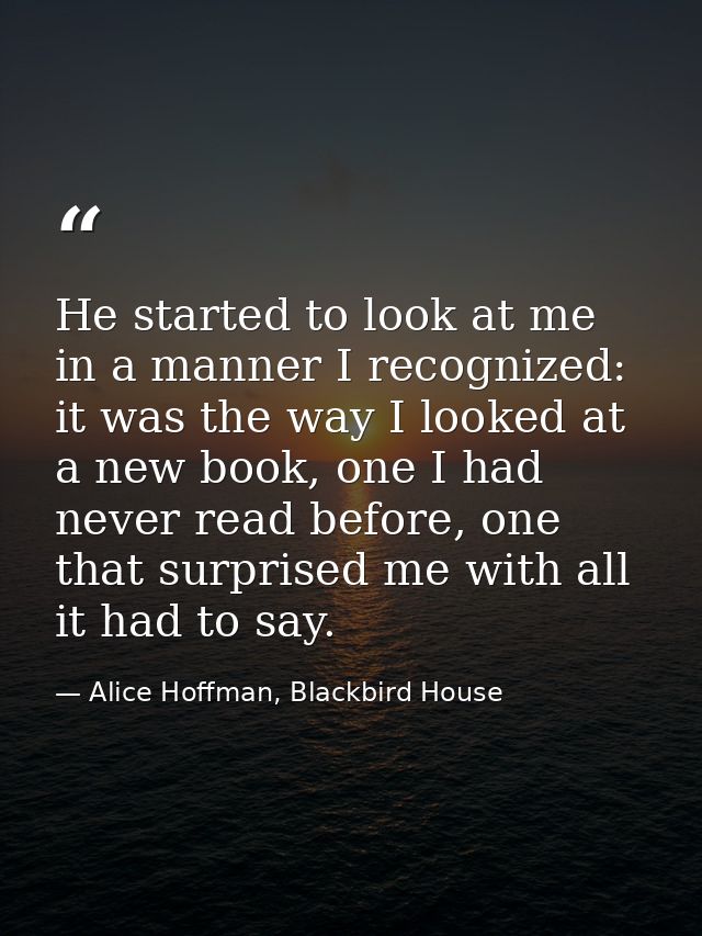 He started to look at me in a manner I recognized: it was the way I looked at a new book, one I had never read before, o — Alice Hoffman, Blackbird House