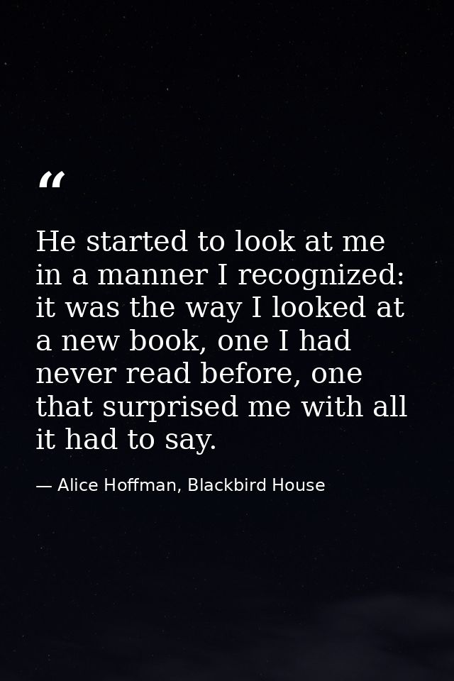 He started to look at me in a manner I recognized: it was the way I looked at a new book, one I had never read before, o — Alice Hoffman, Blackbird House