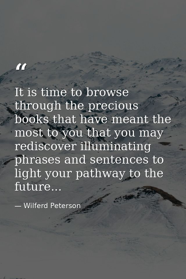 It is time to browse through the precious books that have meant the most to you that you may rediscover illuminating phr — Wilferd Peterson