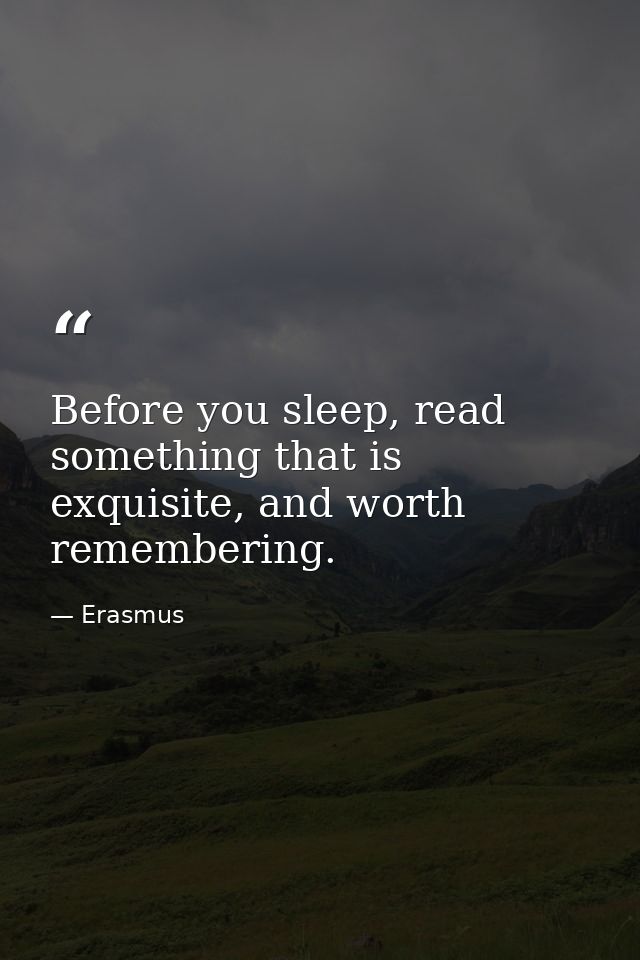 Before you sleep, read something that is exquisite, and worth remembering. — Erasmus