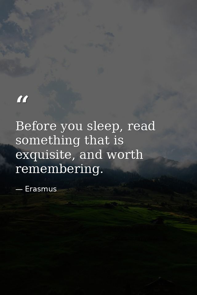 Before you sleep, read something that is exquisite, and worth remembering. — Erasmus
