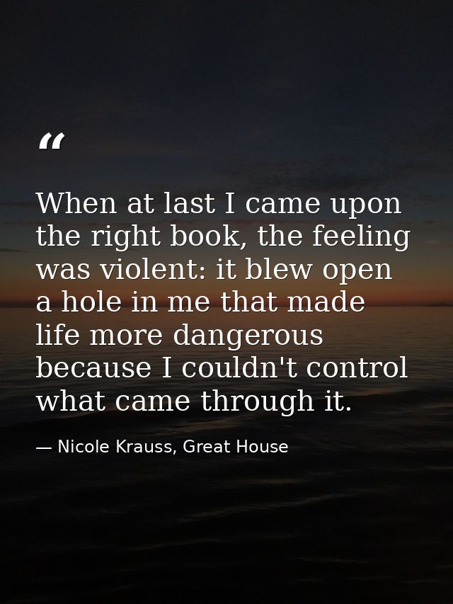 When at last I came upon the right book, the feeling was violent: it blew open a hole in me that made life more dangerou — Nicole Krauss, Great House