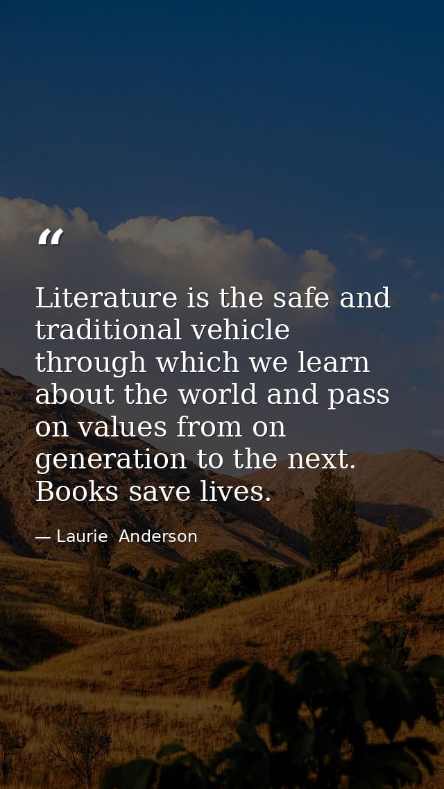 Literature is the safe and traditional vehicle through which we learn about the world and pass on values from on generat — Laurie  Anderson
