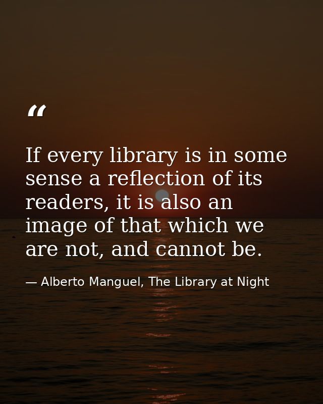 If every library is in some sense a reflection of its readers, it is also an image of that which we are not, and cannot  — Alberto Manguel, The Library at Night