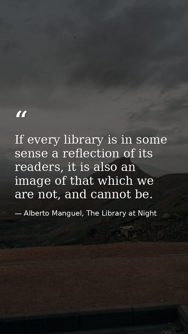 If every library is in some sense a reflection of its readers, it is also an image of that which we are not, and cannot  — Alberto Manguel, The Library at Night