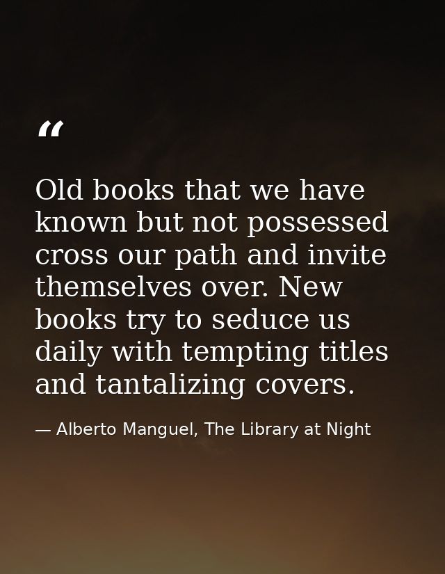 Old books that we have known but not possessed cross our path and invite themselves over. New books try to seduce us dai — Alberto Manguel, The Library at Night