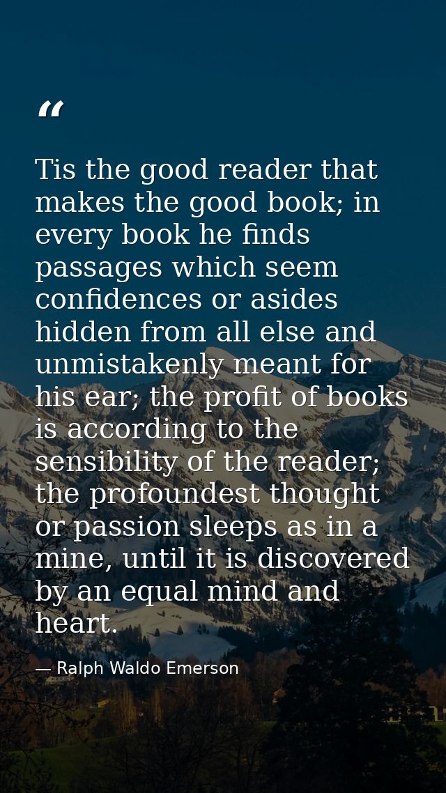 Tis the good reader that makes the good book; in every book he finds passages which seem confidences or asides hidden fr — Ralph Waldo Emerson
