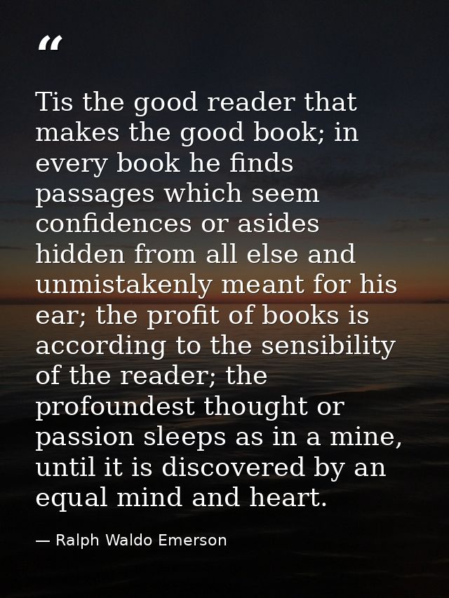 Tis the good reader that makes the good book; in every book he finds passages which seem confidences or asides hidden fr — Ralph Waldo Emerson
