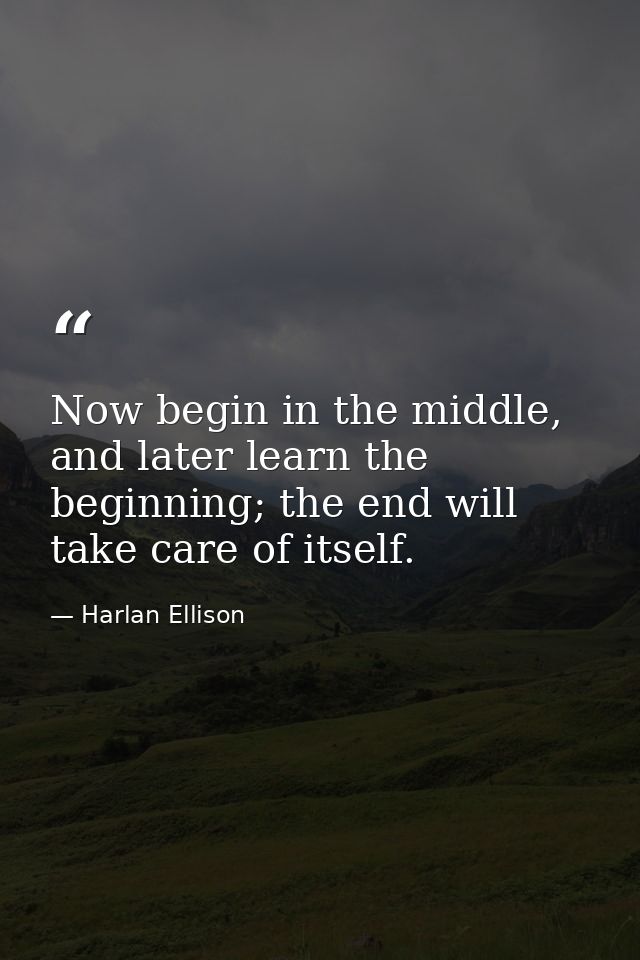 Now begin in the middle, and later learn the beginning; the end will take care of itself. — Harlan Ellison
