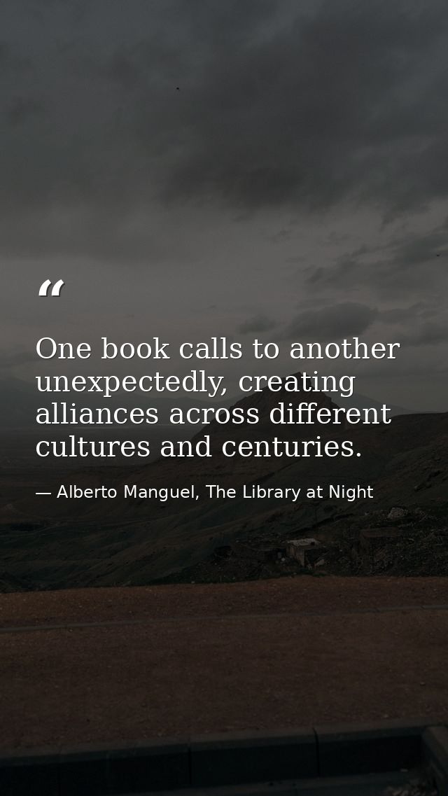 One book calls to another unexpectedly, creating alliances across different cultures and centuries. — Alberto Manguel, The Library at Night