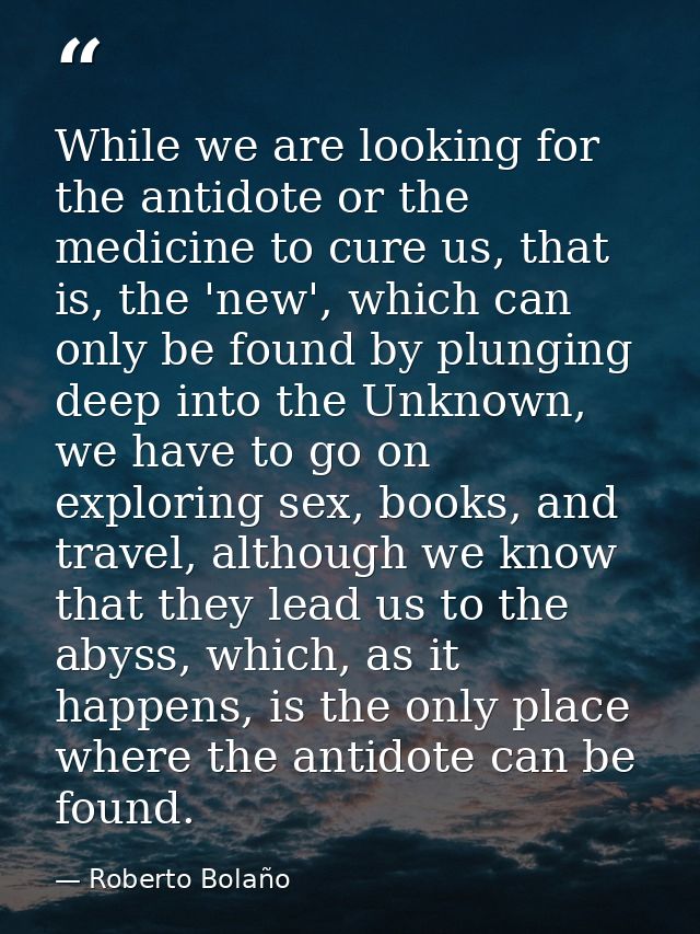 While we are looking for the antidote or the medicine to cure us, that is, the 'new', which can only be found by plungin — Roberto Bolaño