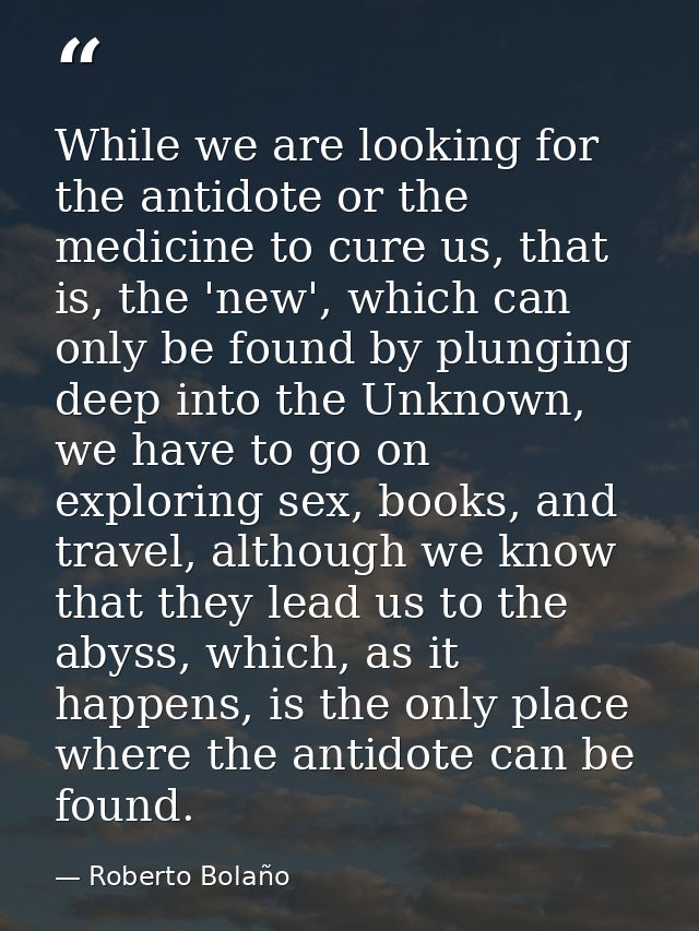 While we are looking for the antidote or the medicine to cure us, that is, the 'new', which can only be found by plungin — Roberto Bolaño