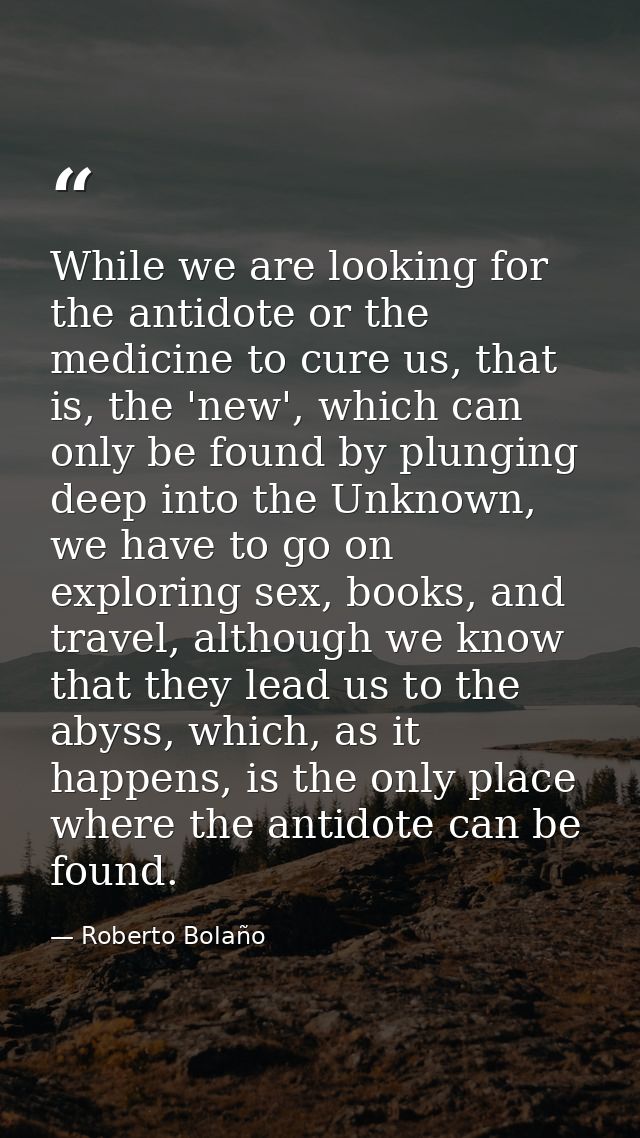 While we are looking for the antidote or the medicine to cure us, that is, the 'new', which can only be found by plungin — Roberto Bolaño