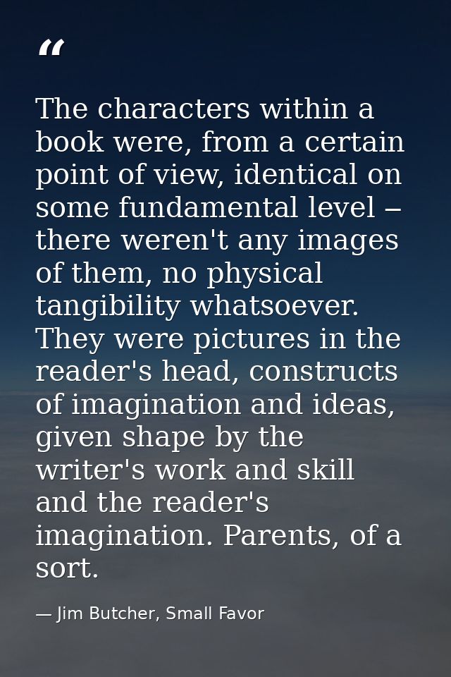The characters within a book were, from a certain point of view, identical on some fundamental level ‒ there weren't any — Jim Butcher, Small Favor