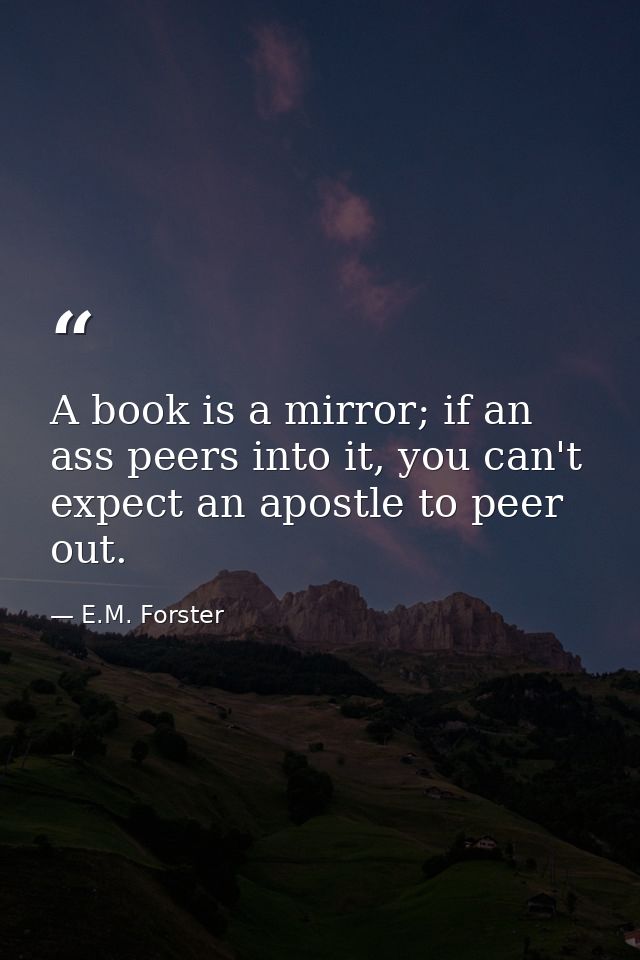 A book is a mirror; if an ass peers into it, you can't expect an apostle to peer out. — E.M. Forster