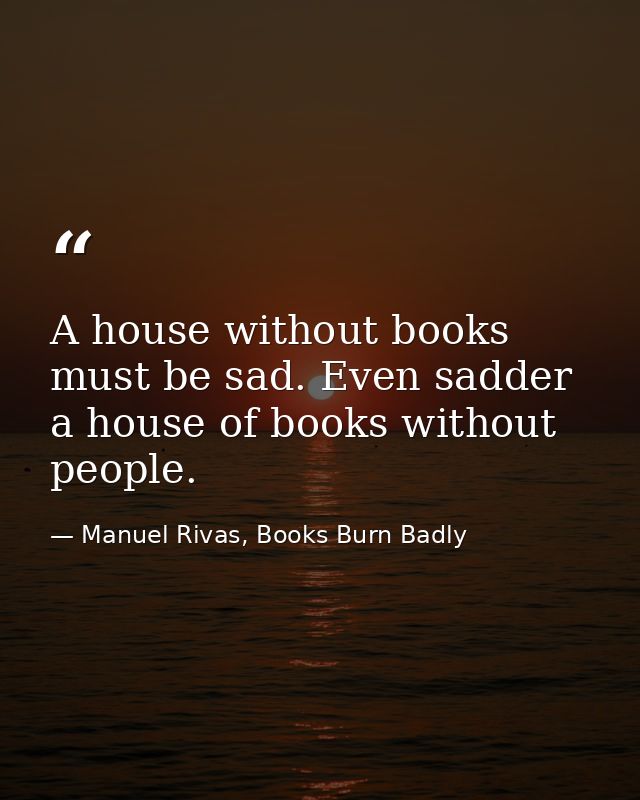 A house without books must be sad. Even sadder a house of books without people. — Manuel Rivas, Books Burn Badly
