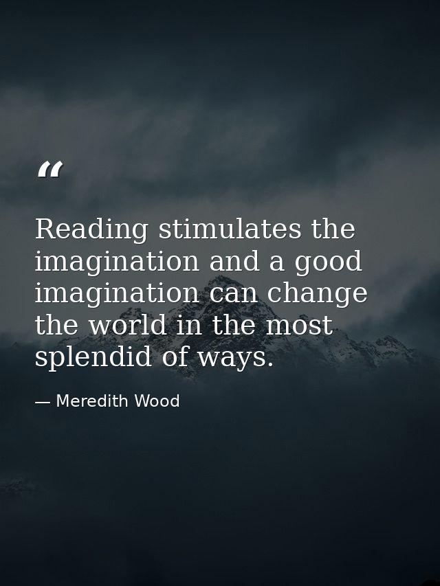 Reading stimulates the imagination and a good imagination can change the world in the most splendid of ways. — Meredith Wood