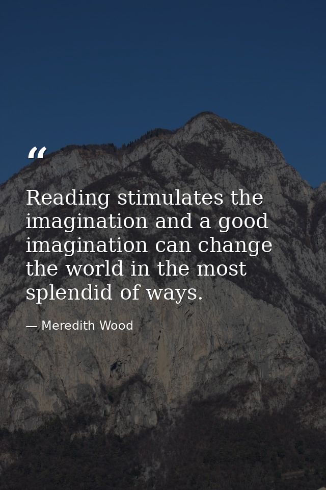 Reading stimulates the imagination and a good imagination can change the world in the most splendid of ways. — Meredith Wood