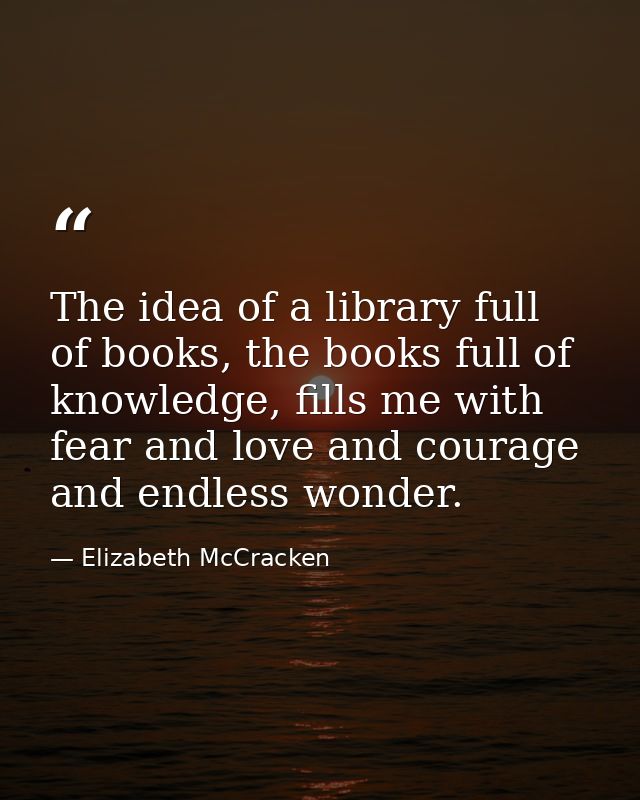 The idea of a library full of books, the books full of knowledge, fills me with fear and love and courage and endless wo — Elizabeth McCracken