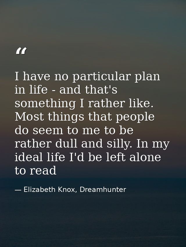 I have no particular plan in life - and that's something I rather like. Most things that people do seem to me to be rath — Elizabeth Knox, Dreamhunter
