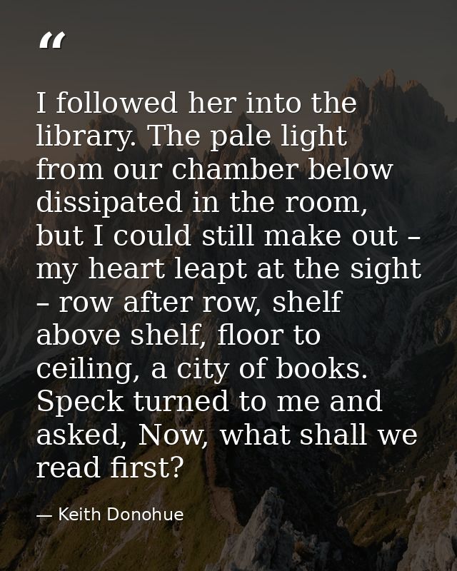 I followed her into the library. The pale light from our chamber below dissipated in the room, but I could still make ou — Keith Donohue