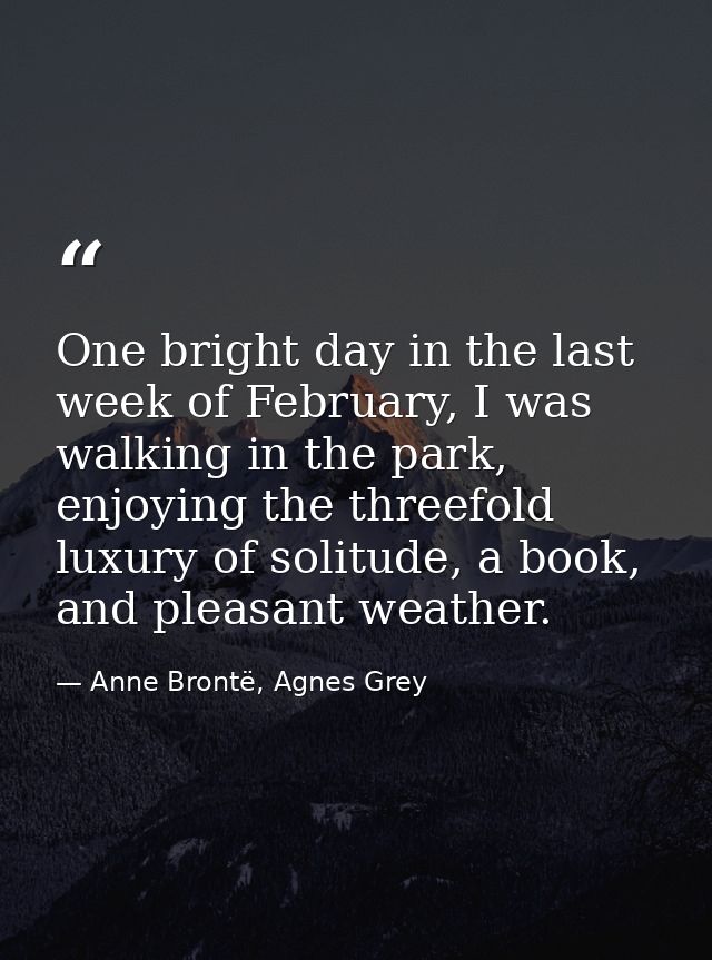 One bright day in the last week of February, I was walking in the park, enjoying the threefold luxury of solitude, a boo — Anne Brontë, Agnes Grey