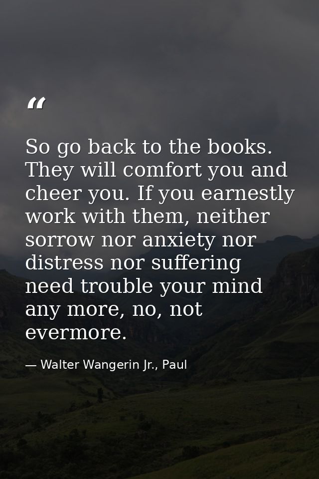 So go back to the books. They will comfort you and cheer you. If you earnestly work with them, neither sorrow nor anxiet — Walter Wangerin Jr., Paul