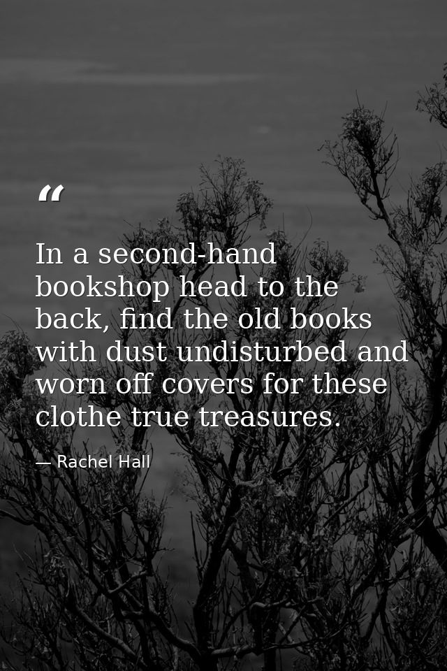 In a second-hand bookshop head to the back, find the old books with dust undisturbed and worn off covers for these cloth — Rachel Hall