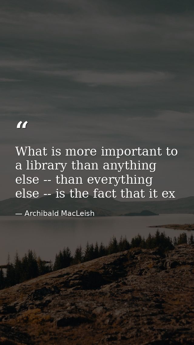 What is more important to a library than anything else -- than everything else -- is the fact that it ex — Archibald MacLeish