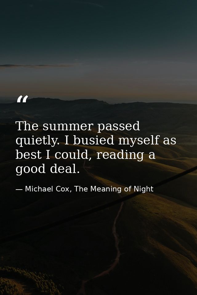 The summer passed quietly. I busied myself as best I could, reading a good deal. — Michael Cox, The Meaning of Night