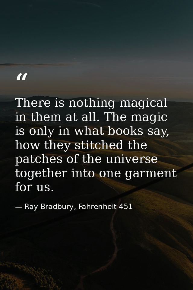 There is nothing magical in them at all. The magic is only in what books say, how they stitched the patches of the unive — Ray Bradbury, Fahrenheit 451