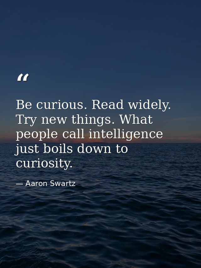 Be curious. Read widely. Try new things. What people call intelligence just boils down to curiosity. — Aaron Swartz