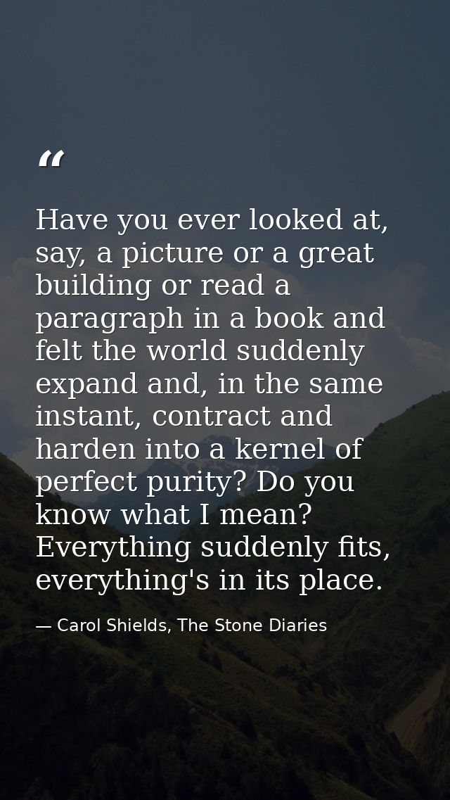 Have you ever looked at, say, a picture or a great building or read a paragraph in a book and felt the world suddenly ex — Carol Shields, The Stone Diaries